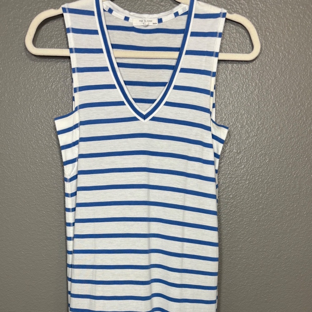 Rag & Bone Blue White Striped Sleeveless‎ V-Neck Maxi Dress XS Lyocell Cotton - Picture 2 of 10